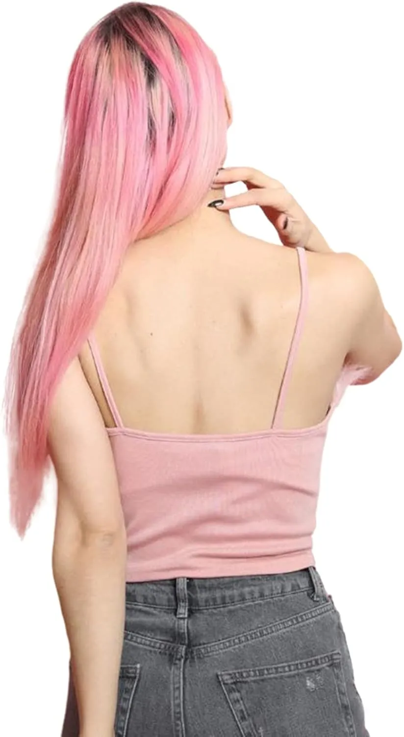 JUMISEE Women Sexy Faux Fur Trim Spaghetti Strap Crop Camisole Cami Vest Tank Top