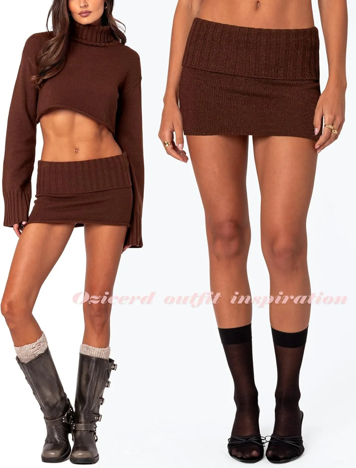 Knit Bodycon Mini Skirts for Women High Waisted Fold Over Low Rise Y2k Cute Short Skirt Wrap Pencil Skirt Skort