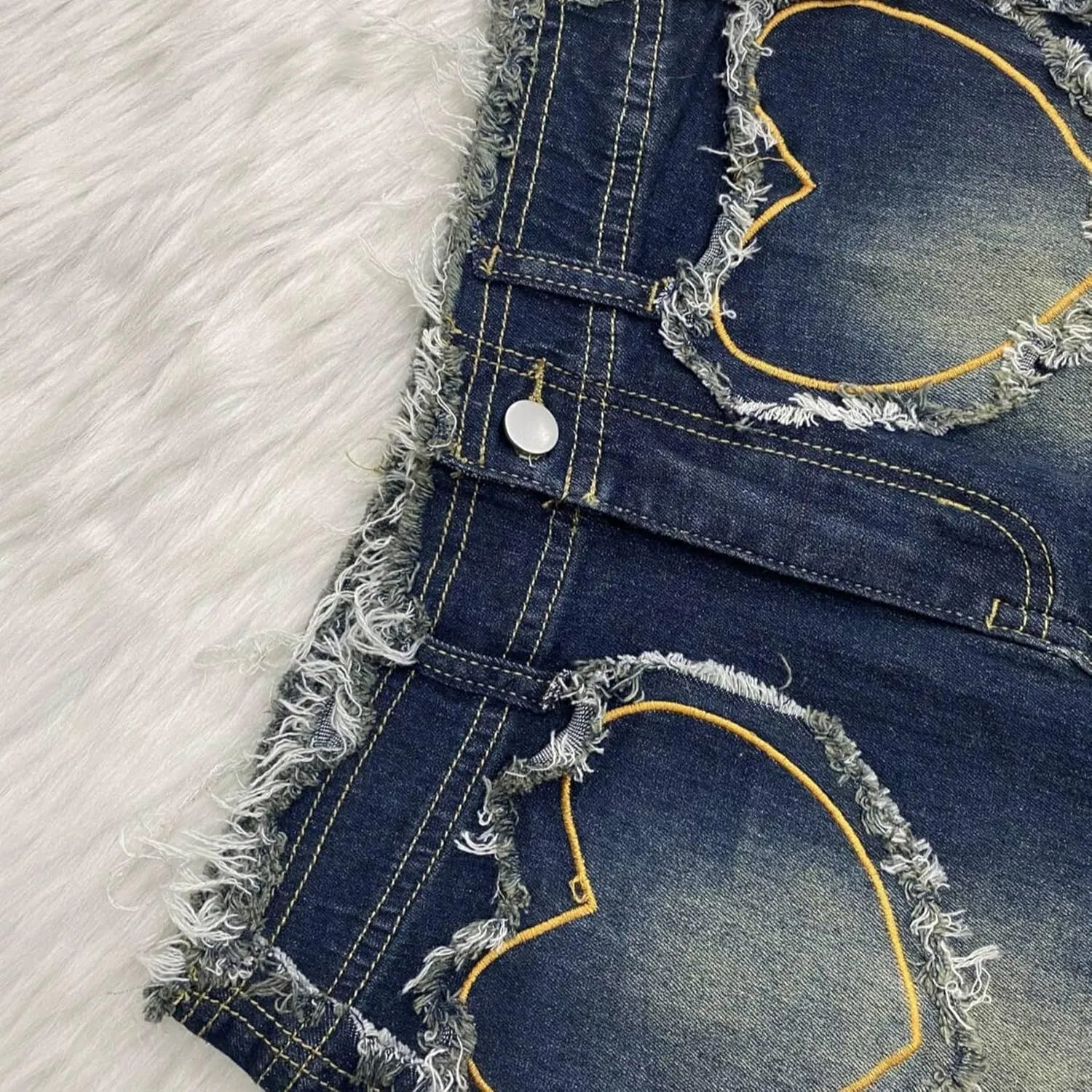 LAJIOJIO Women's Sexy Denim Skirt High Waist Frayed Raw Hem Ripped Mini Jean Short Skirts with Buttons