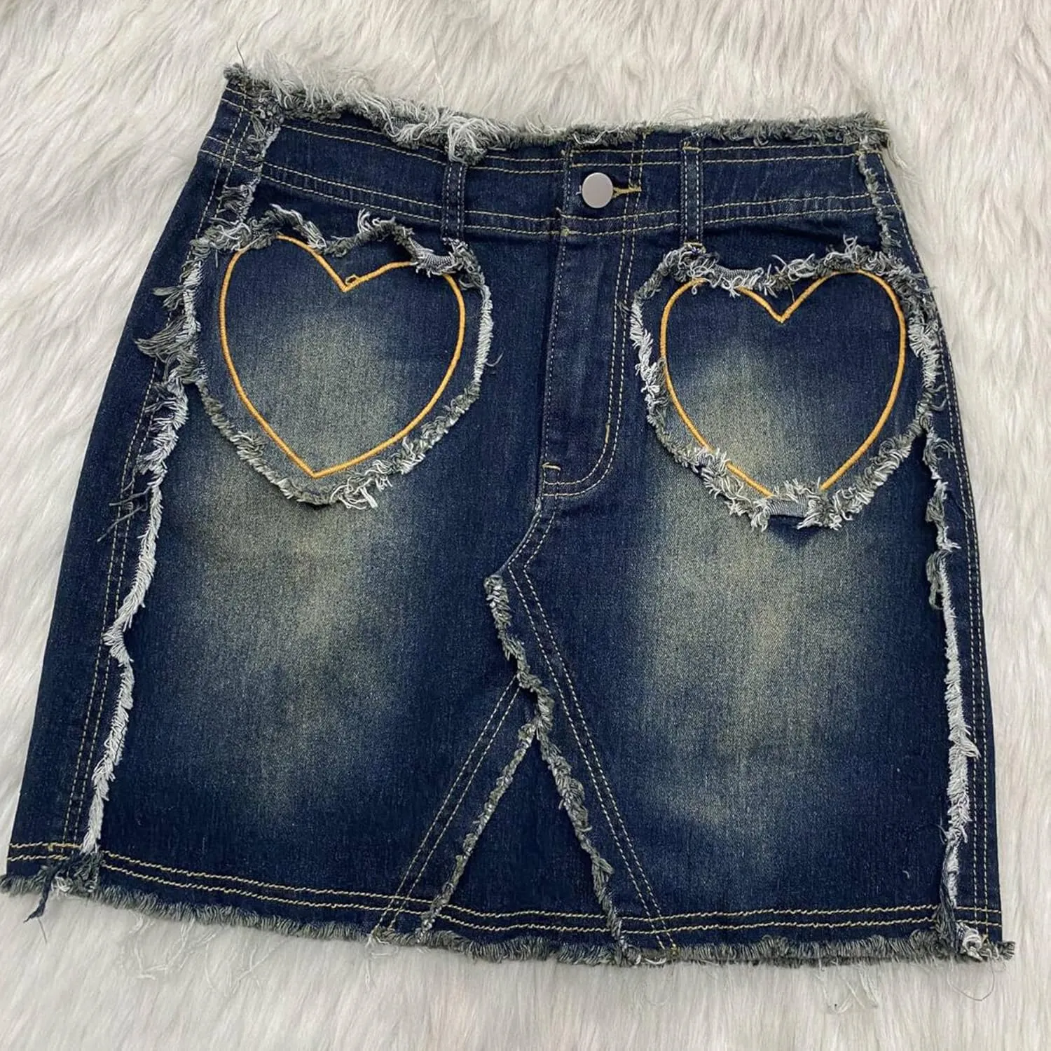 LAJIOJIO Women's Sexy Denim Skirt High Waist Frayed Raw Hem Ripped Mini Jean Short Skirts with Buttons