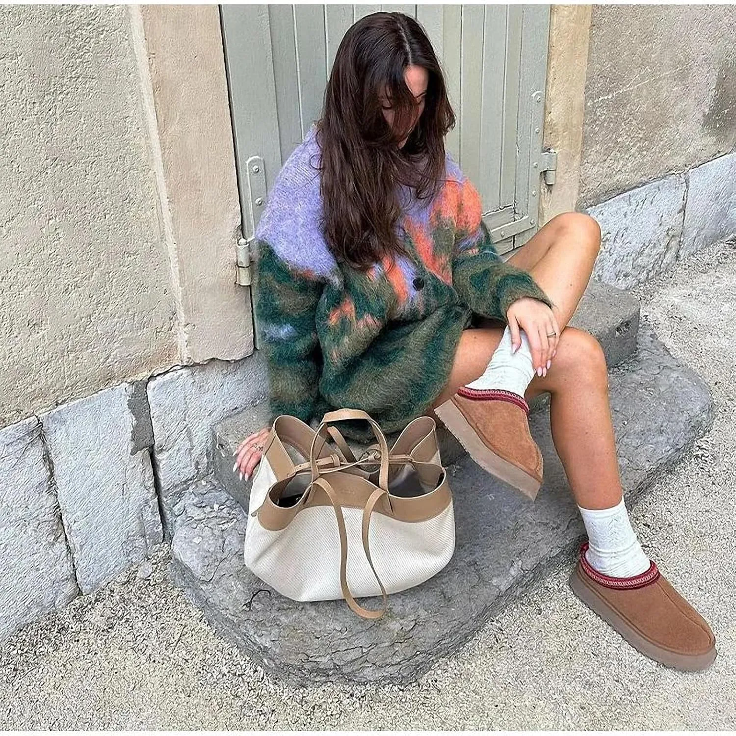 Landscape Paint Tie Dyed Women's Cardigan Sweater Autumn V-Neck Single Breasted Female Sweaters Winter Lady Outwear
