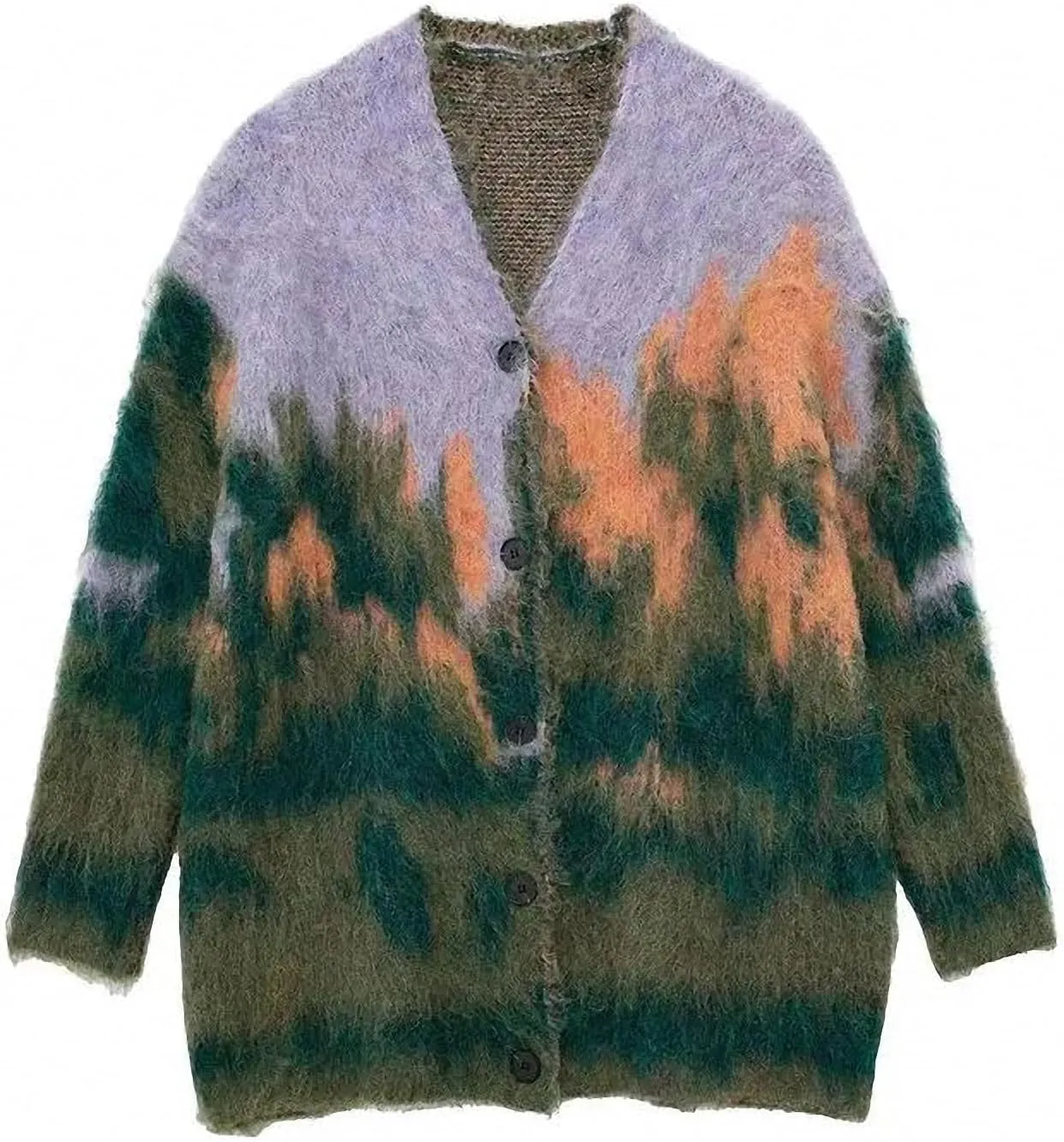 Landscape Paint Tie Dyed Women's Cardigan Sweater Autumn V-Neck Single Breasted Female Sweaters Winter Lady Outwear
