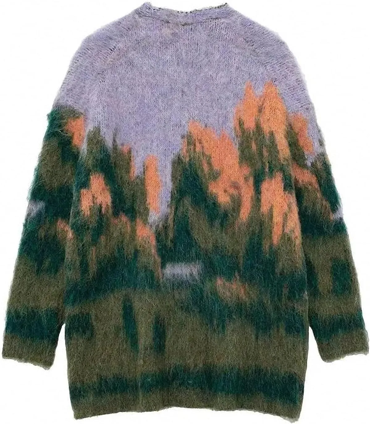 Landscape Paint Tie Dyed Women's Cardigan Sweater Autumn V-Neck Single Breasted Female Sweaters Winter Lady Outwear