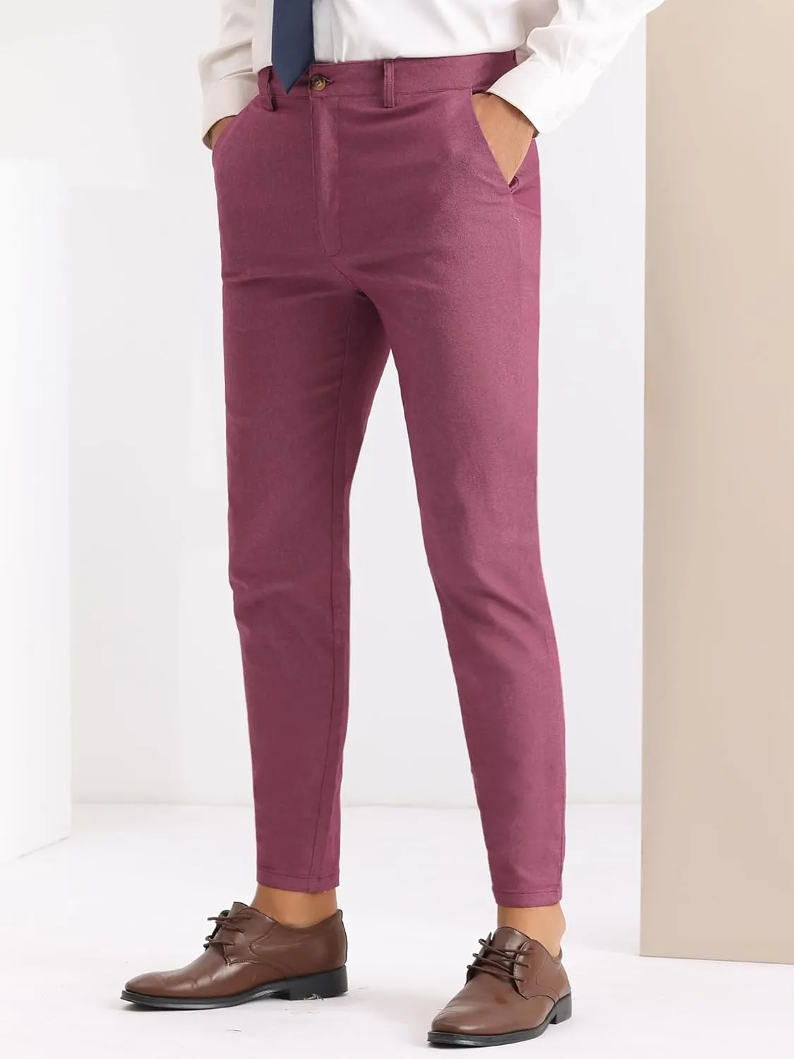 Lars Amadeus Dress Pants for Men's Slim Fit Flat Front Business Prom Skinny Tapered Chino Trousers