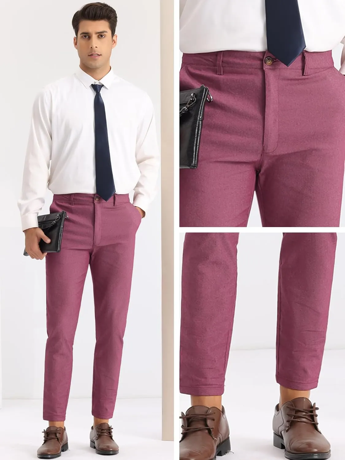 Lars Amadeus Dress Pants for Men's Slim Fit Flat Front Business Prom Skinny Tapered Chino Trousers