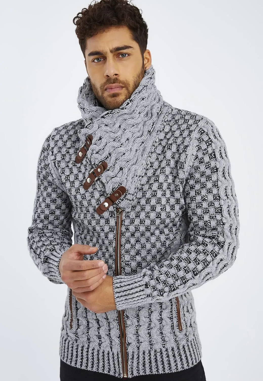 Leif Nelson Men's Knitted Jacket Turtleneck Cardigan Winter Pullover Hoodies Casual Sweaters Jumper LN5340