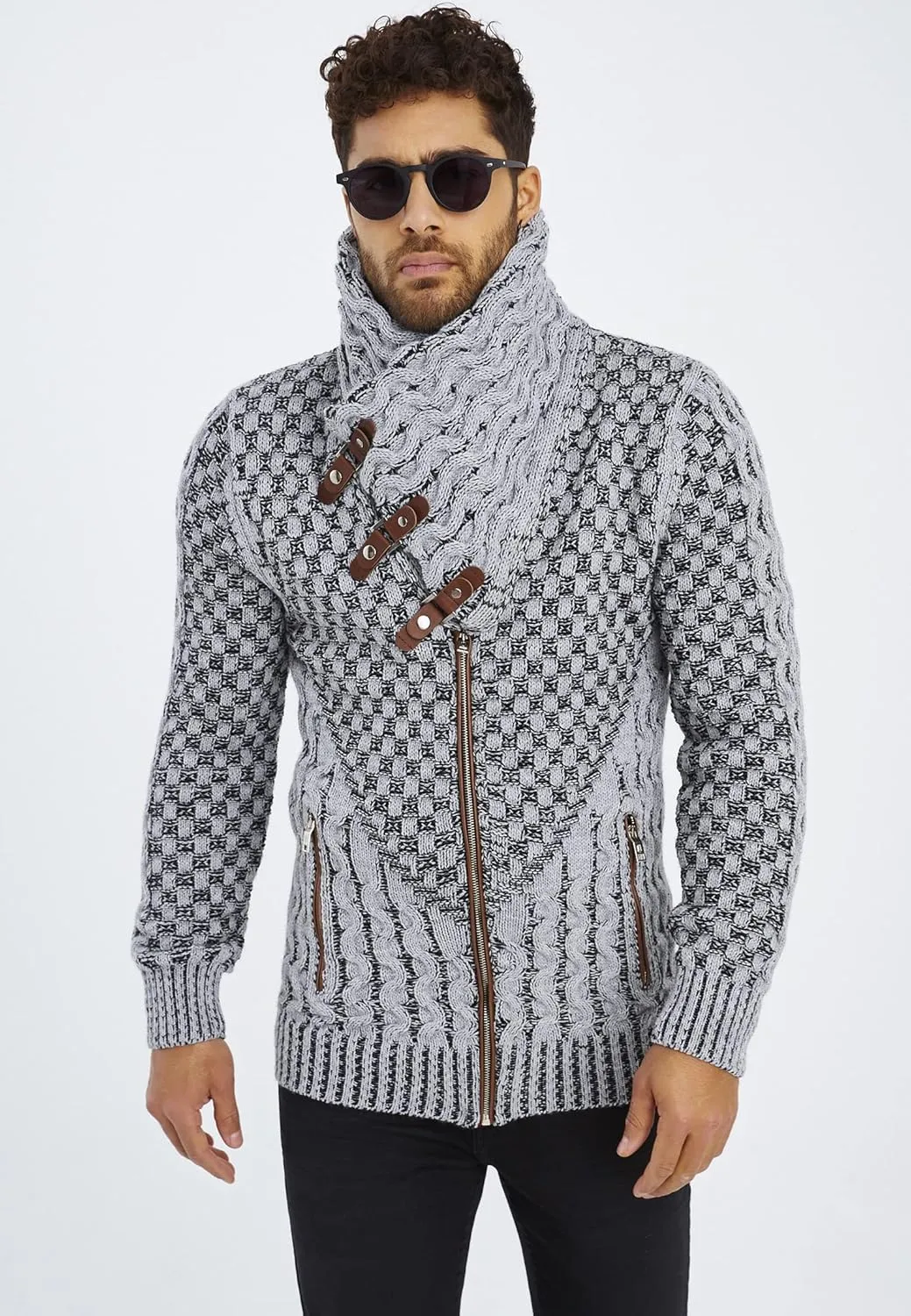 Leif Nelson Men's Knitted Jacket Turtleneck Cardigan Winter Pullover Hoodies Casual Sweaters Jumper LN5340