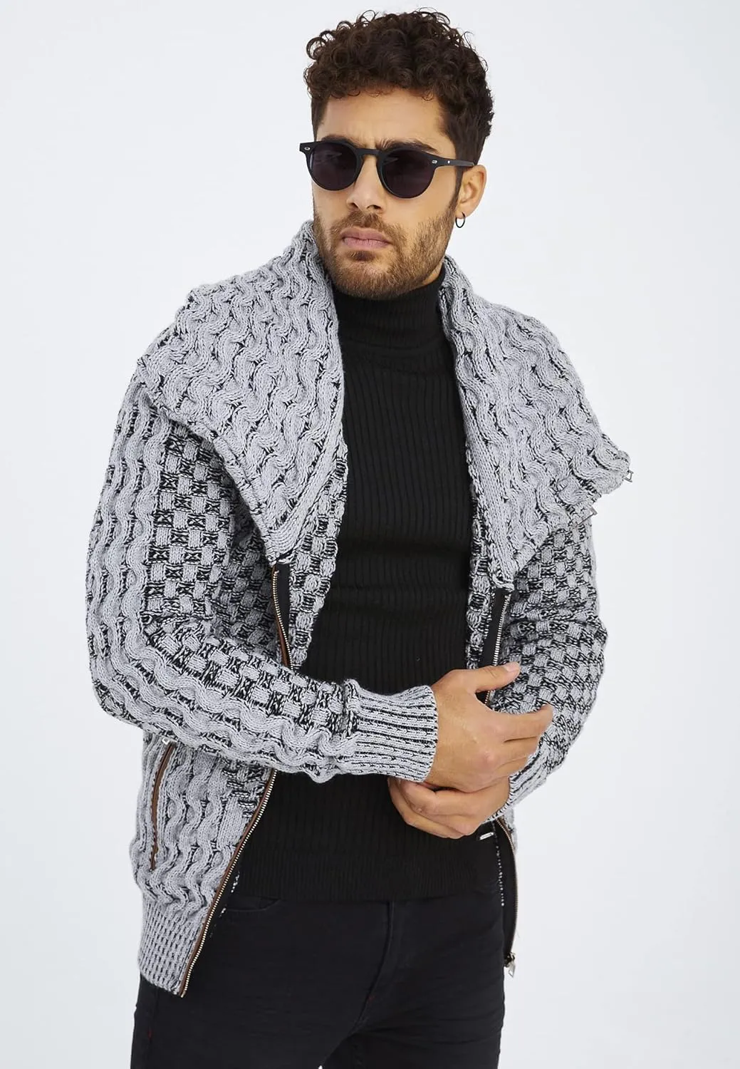 Leif Nelson Men's Knitted Jacket Turtleneck Cardigan Winter Pullover Hoodies Casual Sweaters Jumper LN5340