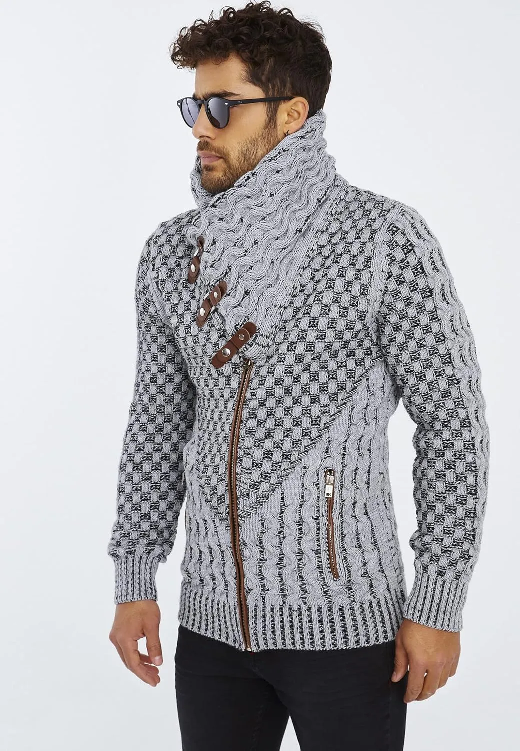 Leif Nelson Men's Knitted Jacket Turtleneck Cardigan Winter Pullover Hoodies Casual Sweaters Jumper LN5340