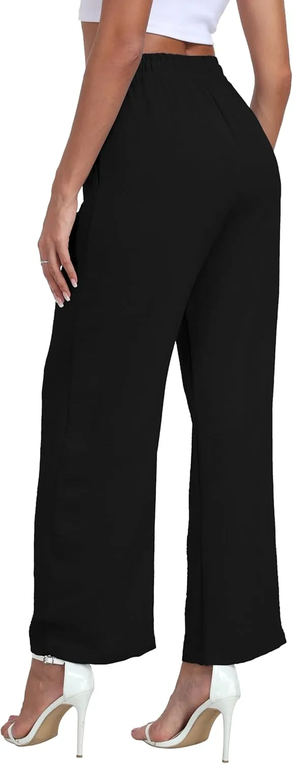 LIGHTBACK Women's Wide Leg Palazzo Pants with Pockets Loose Casual Lounge Pants Comfy Drawstring Work Trousers