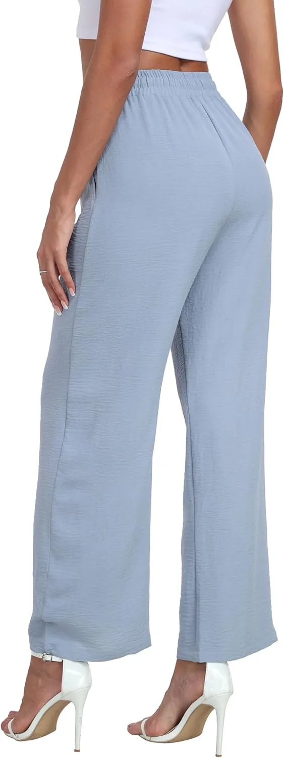 LIGHTBACK Women's Wide Leg Palazzo Pants with Pockets Loose Casual Lounge Pants Comfy Drawstring Work Trousers