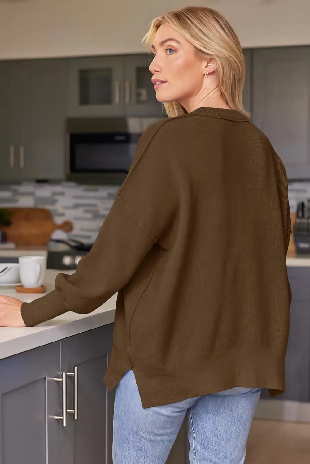 LILLUSORY Women's Oversized Batwing Sweaters 2025 Fall Outfits Trendy Crewneck Knit Side Slit Fashion Pullover Tops