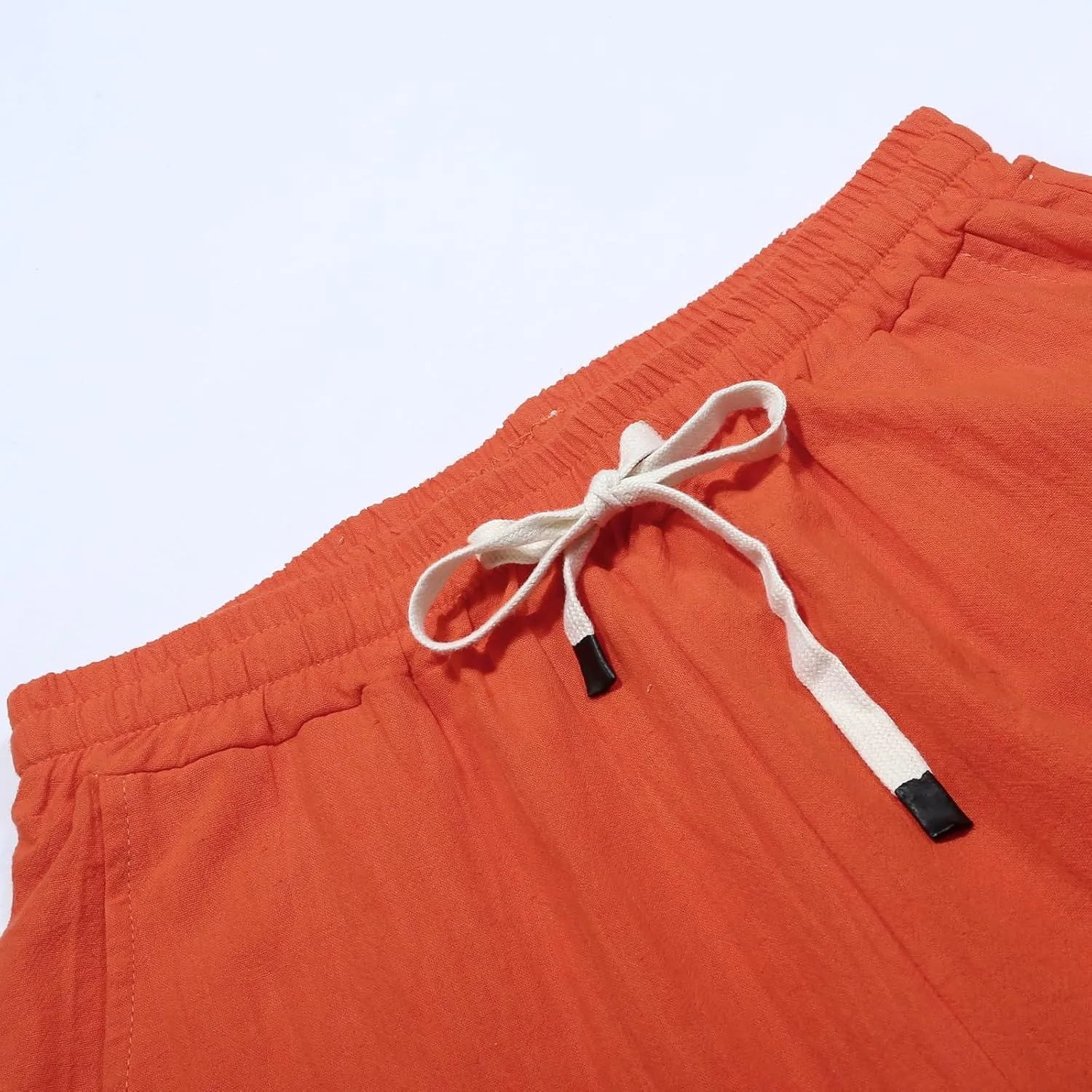 Linen Pants for Women Wide Straight Leg Side Button Pants 2025 Plus Size Baggy Elastic Waist Trousers with Pockets