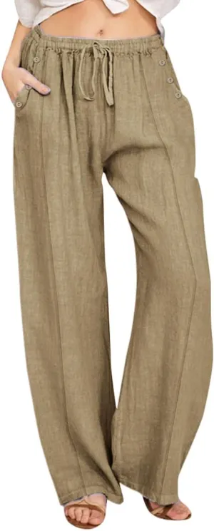 Linen Pants Women Plus Size Palazzo Pants Wide Leg Pant Loose Fit Casual Comfy Lounge Flowy High Waist Trousers