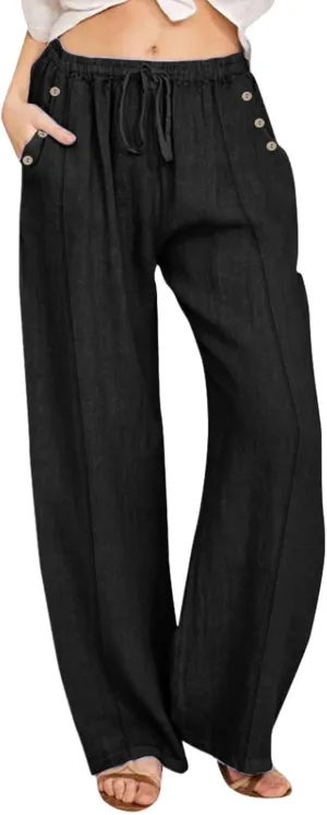 Linen Pants Women Plus Size Palazzo Pants Wide Leg Pant Loose Fit Casual Comfy Lounge Flowy High Waist Trousers