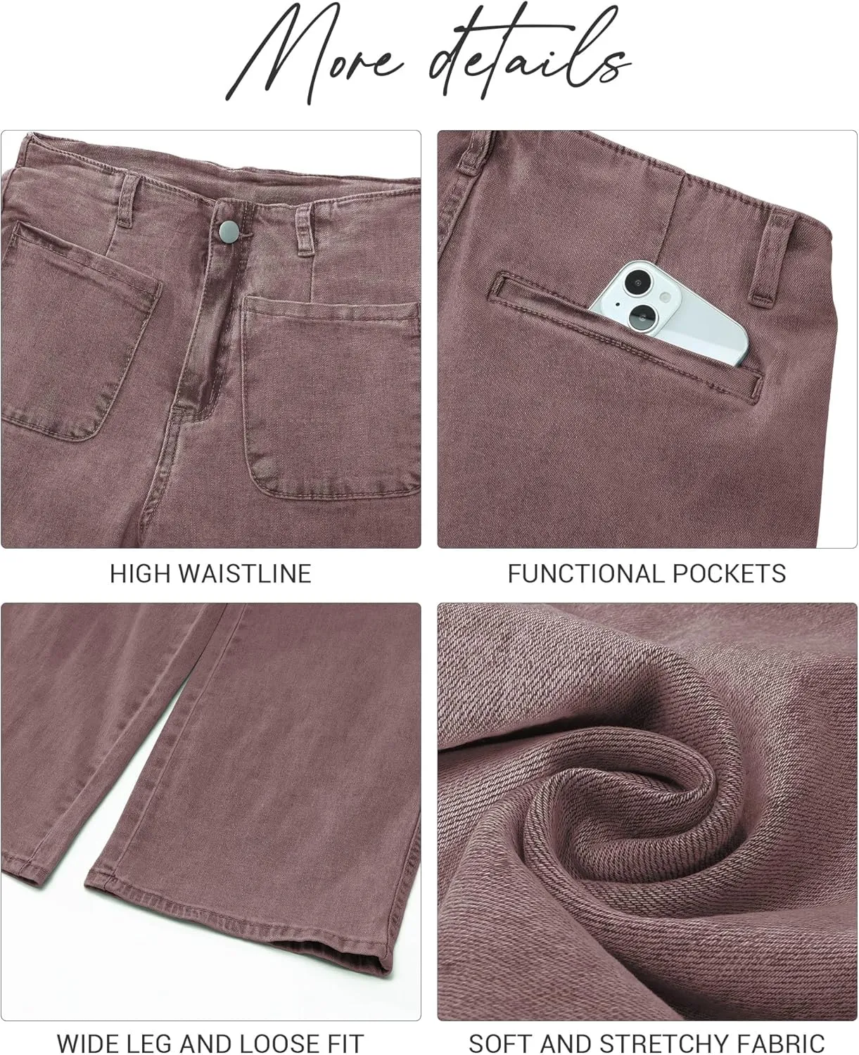 LookbookStore Womens Jeans High Waisted Trendy Cropped Wide Leg Baggy Stretchy Denim Jean Pants Pocket Trousers Jeans