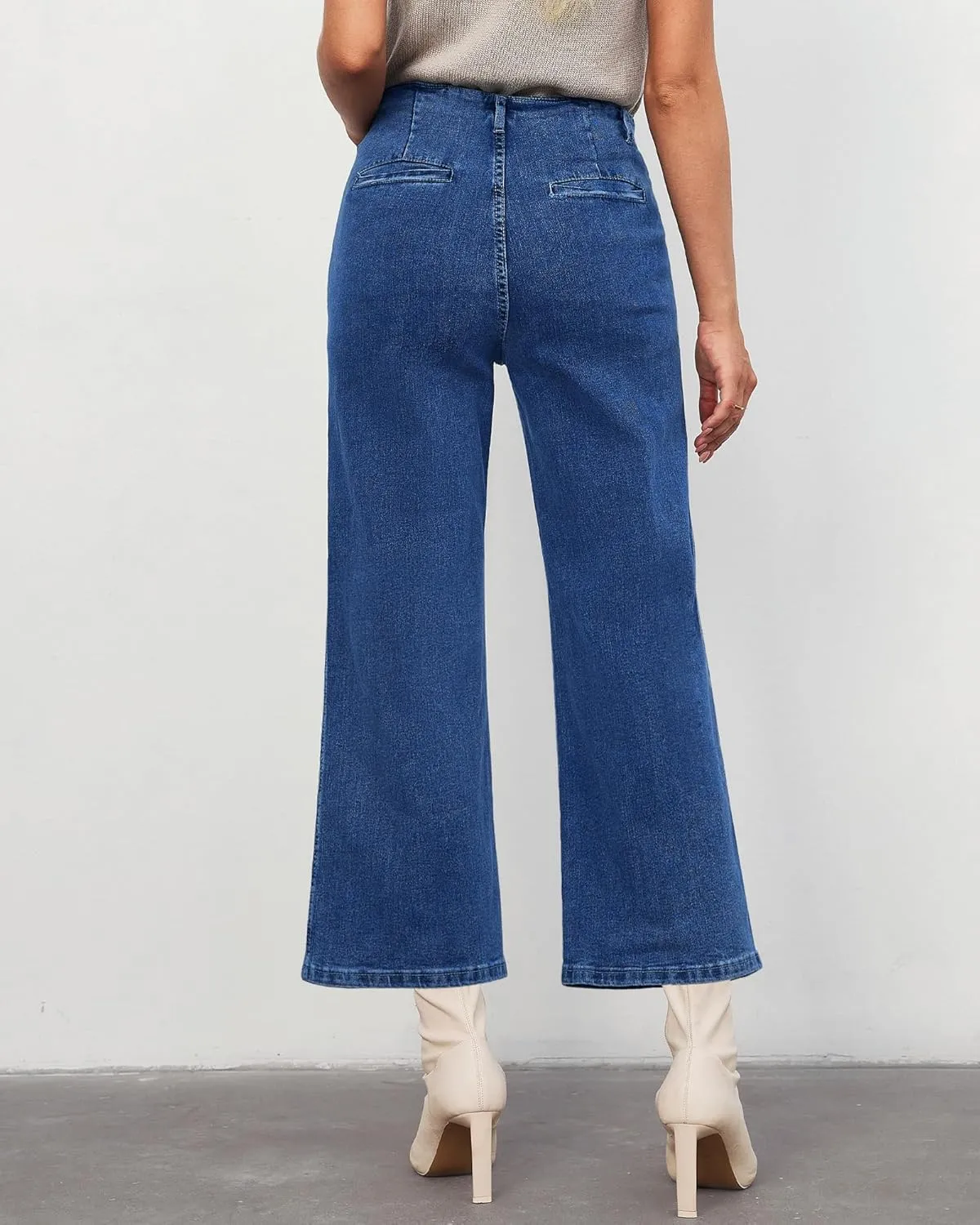 LookbookStore Womens Jeans High Waisted Trendy Cropped Wide Leg Baggy Stretchy Denim Jean Pants Pocket Trousers Jeans