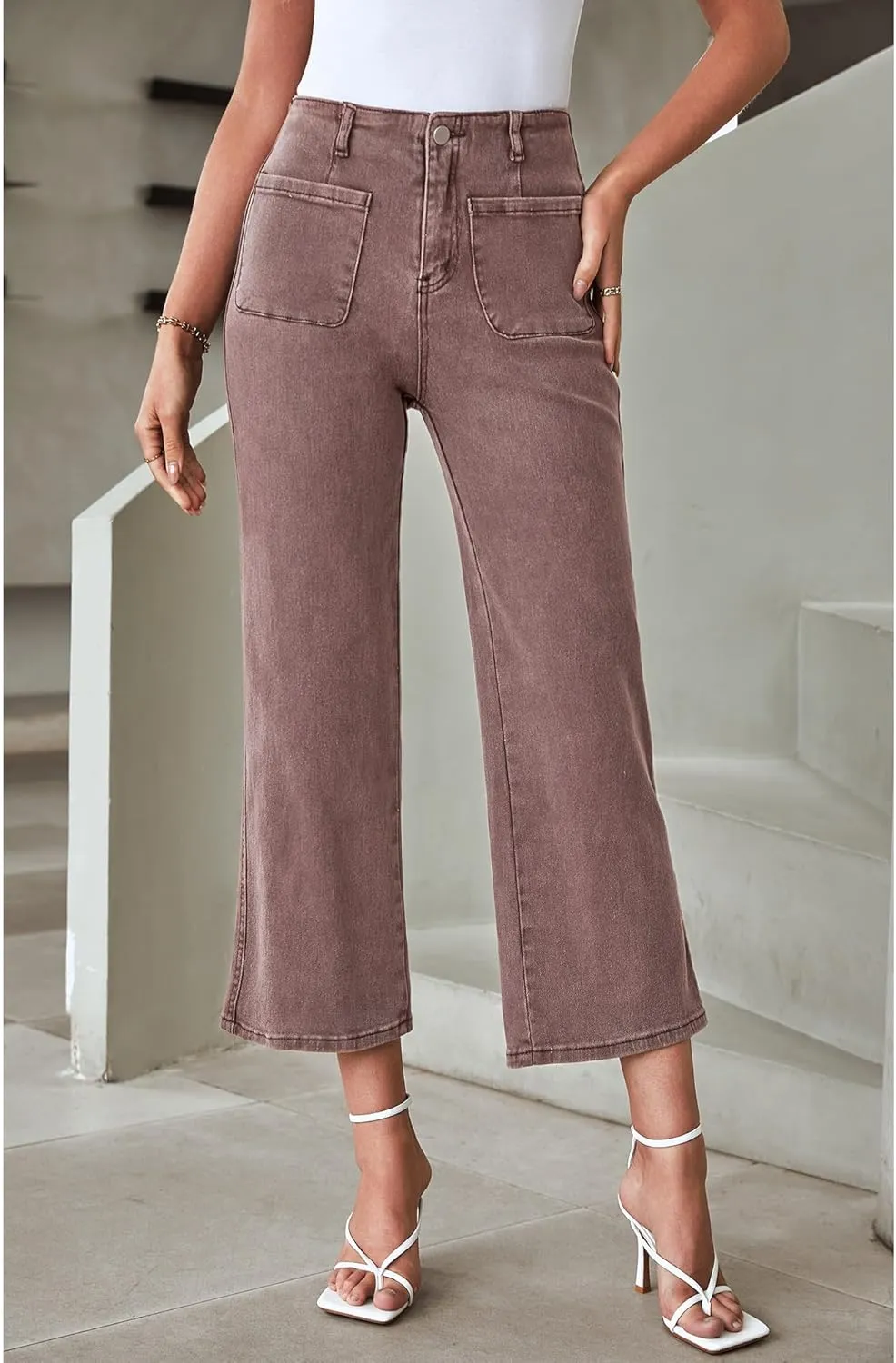 LookbookStore Womens Jeans High Waisted Trendy Cropped Wide Leg Baggy Stretchy Denim Jean Pants Pocket Trousers Jeans