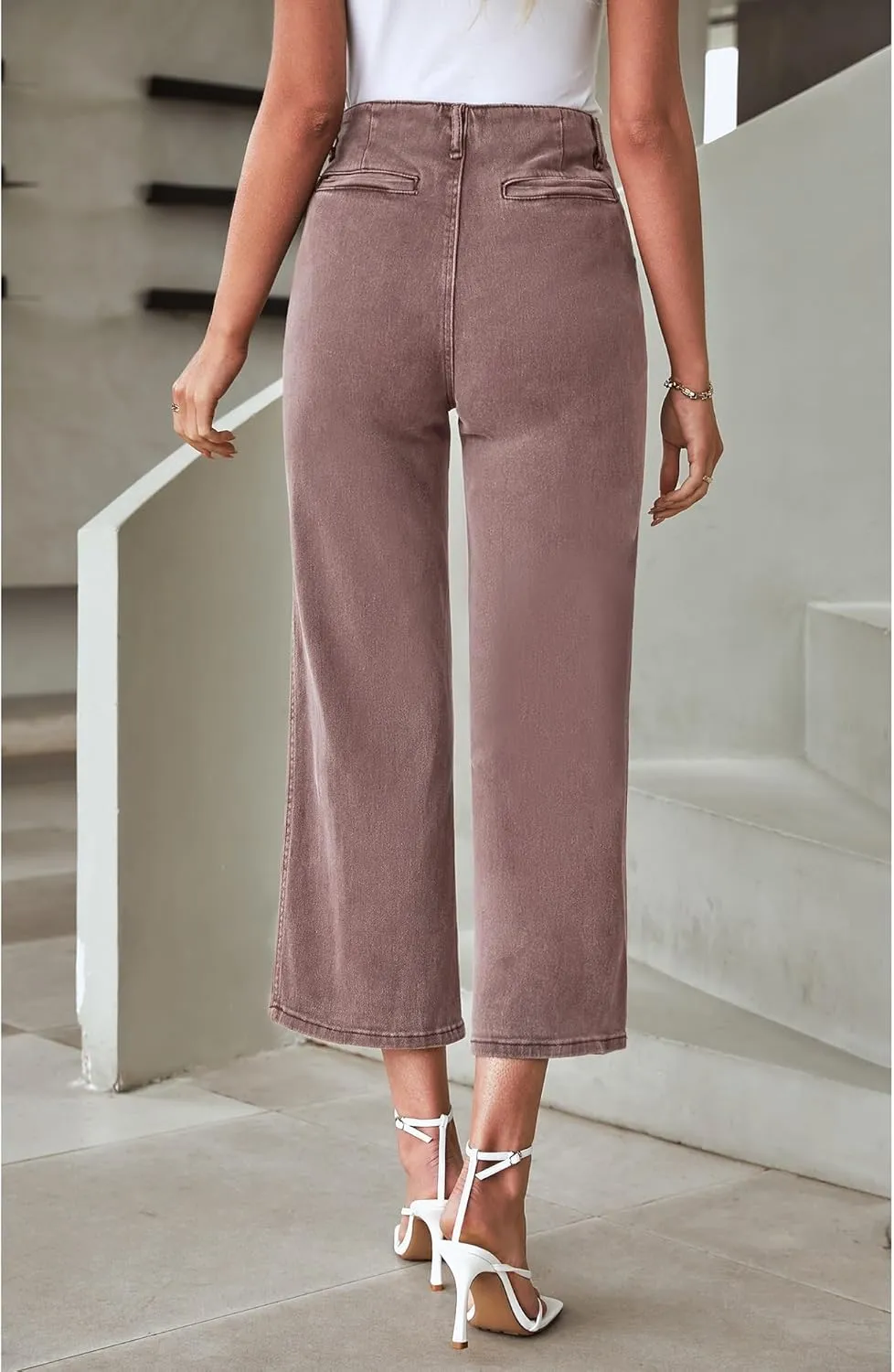 LookbookStore Womens Jeans High Waisted Trendy Cropped Wide Leg Baggy Stretchy Denim Jean Pants Pocket Trousers Jeans