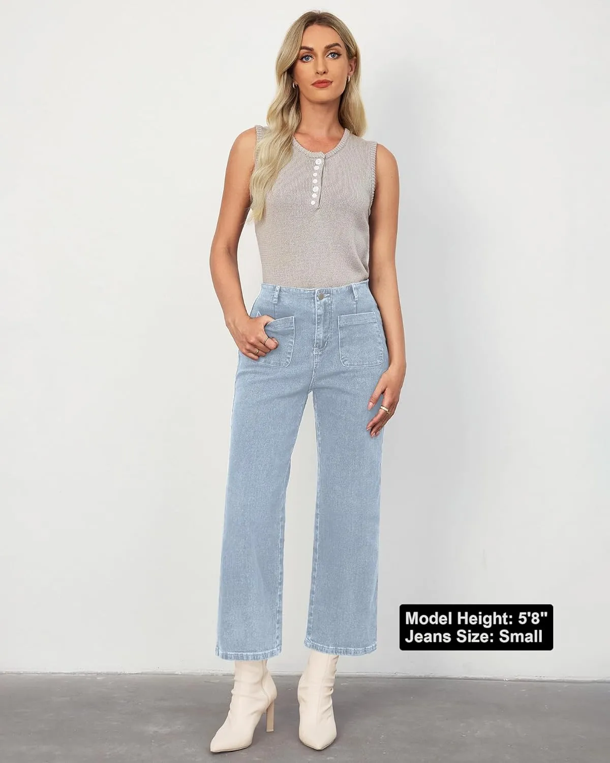 LookbookStore Womens Jeans High Waisted Trendy Cropped Wide Leg Baggy Stretchy Denim Jean Pants Pocket Trousers Jeans