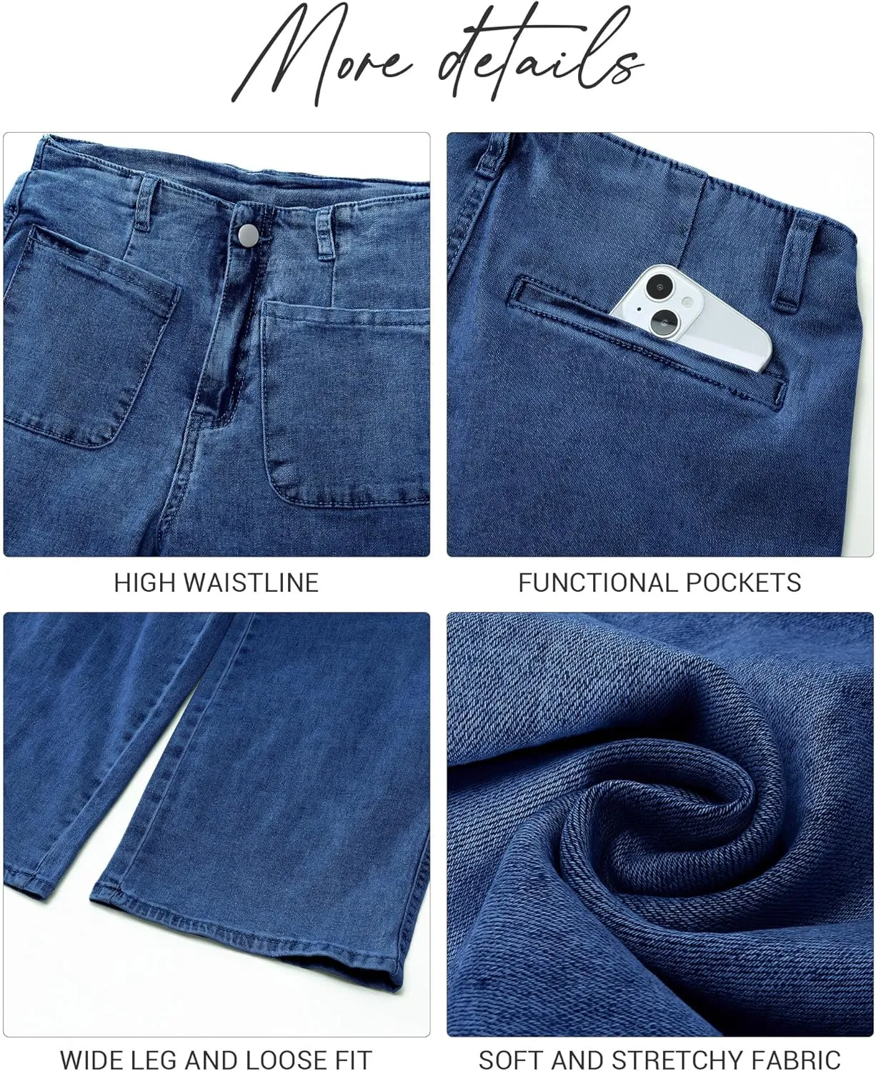 LookbookStore Womens Jeans High Waisted Trendy Cropped Wide Leg Baggy Stretchy Denim Jean Pants Pocket Trousers Jeans