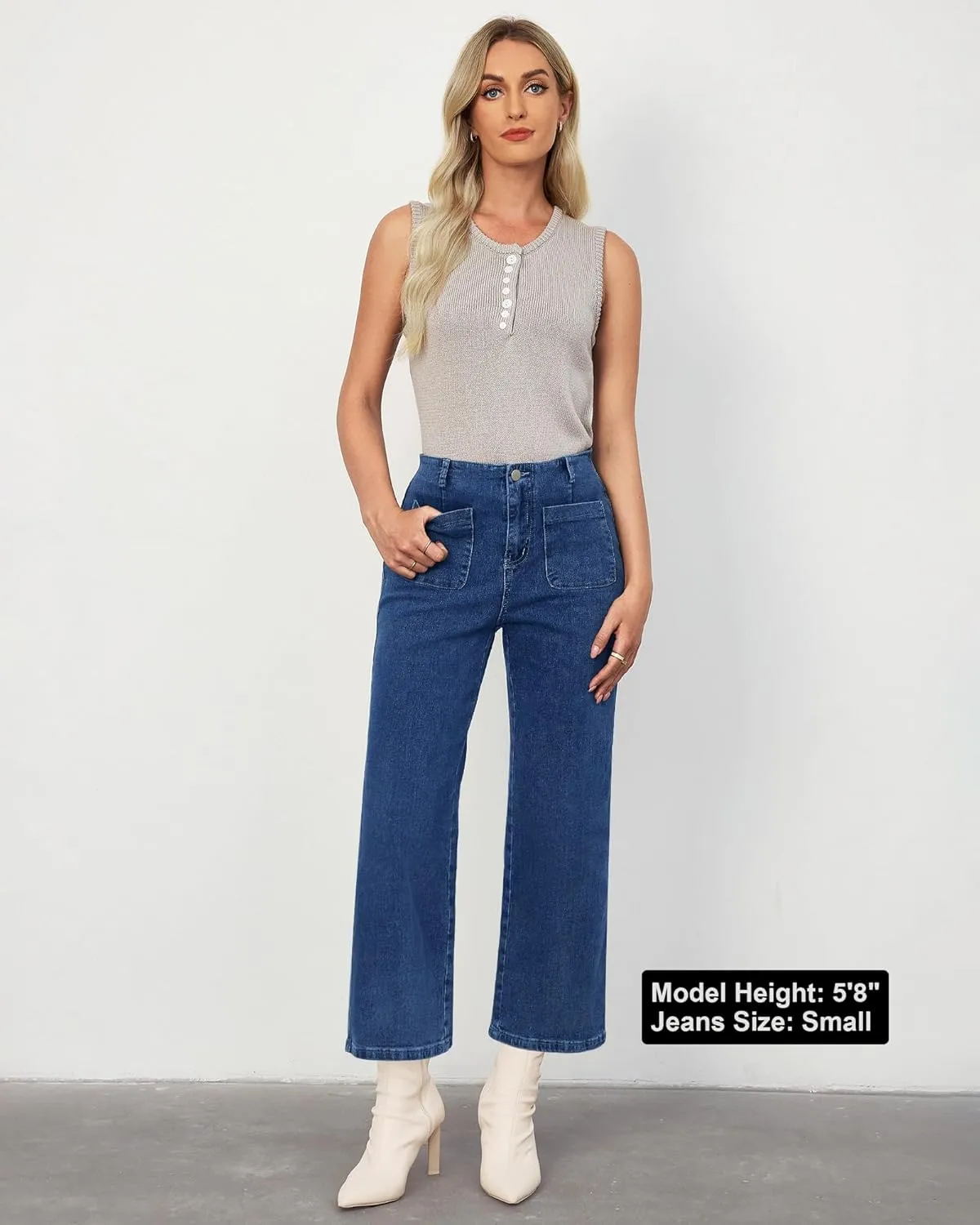 LookbookStore Womens Jeans High Waisted Trendy Cropped Wide Leg Baggy Stretchy Denim Jean Pants Pocket Trousers Jeans
