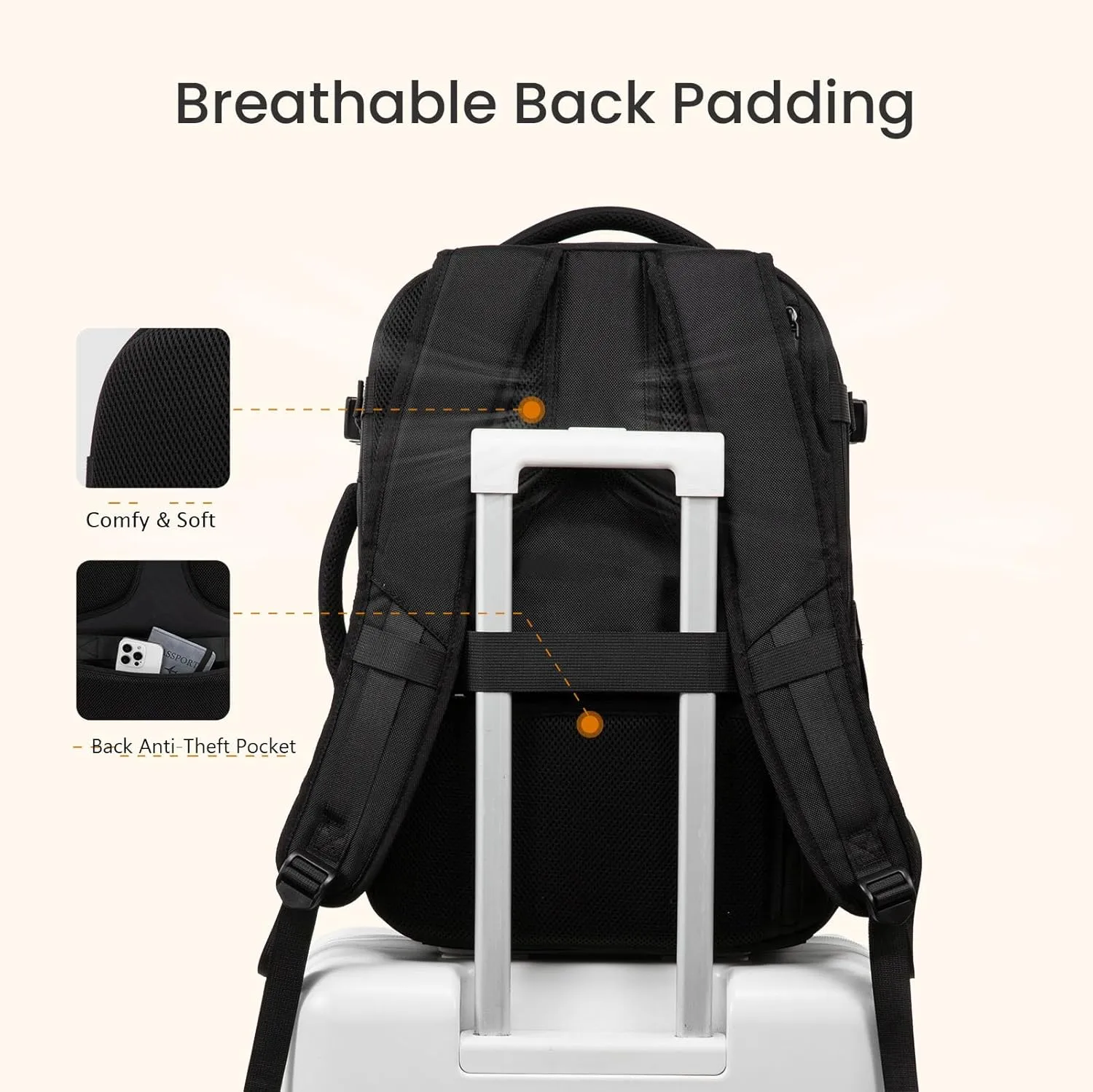 LOVEVOOK Travel Backpack,Expandable 50L Extra Large Travel Backpack for Men & Women,Carry on Backpack for Airplanes with 2 Packing Cubes, TSA Personal Item Travel Bag fits 18 inch Laptop,Black-Grey