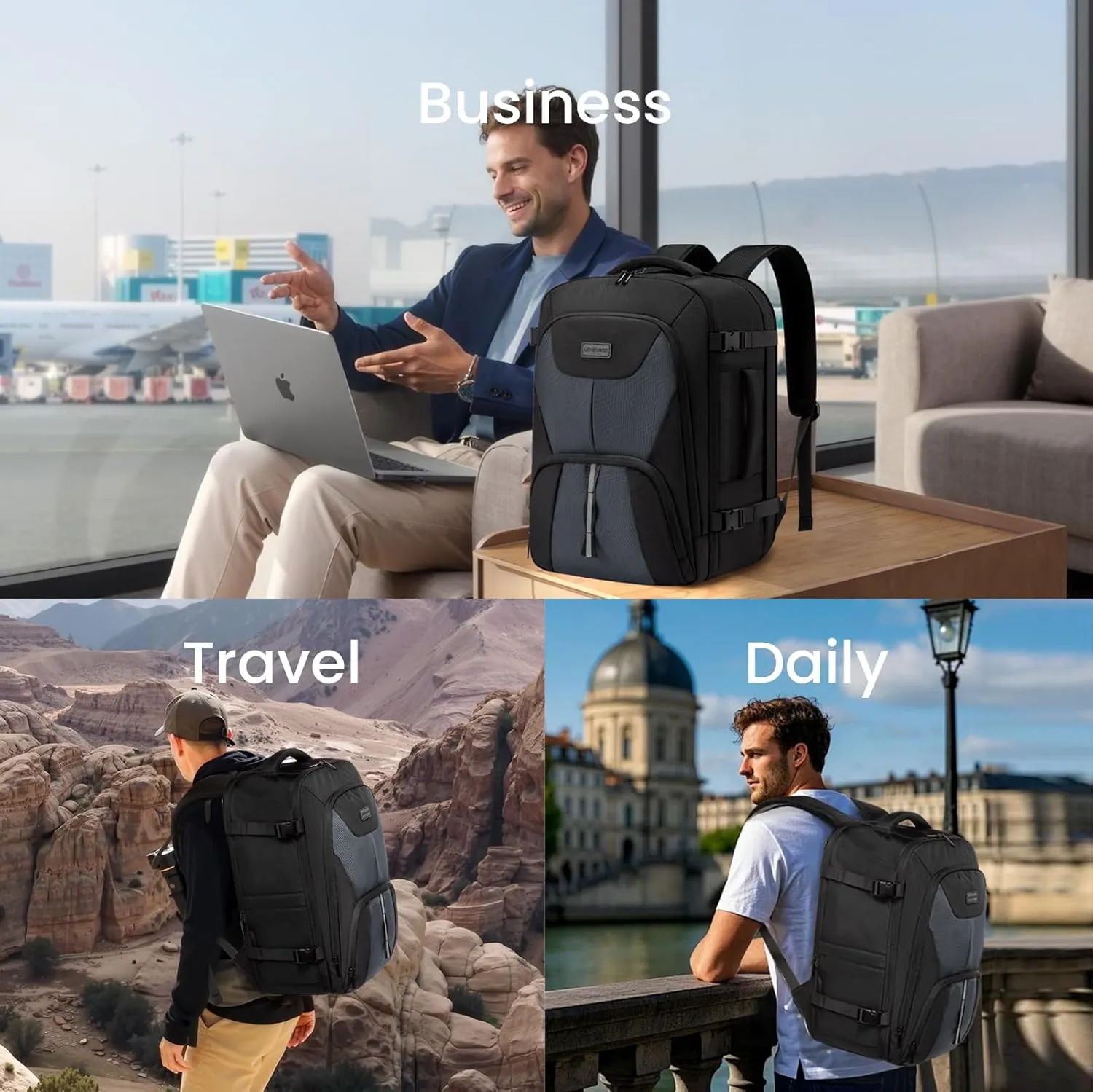 LOVEVOOK Travel Backpack,Expandable 50L Extra Large Travel Backpack for Men & Women,Carry on Backpack for Airplanes with 2 Packing Cubes, TSA Personal Item Travel Bag fits 18 inch Laptop,Black-Grey