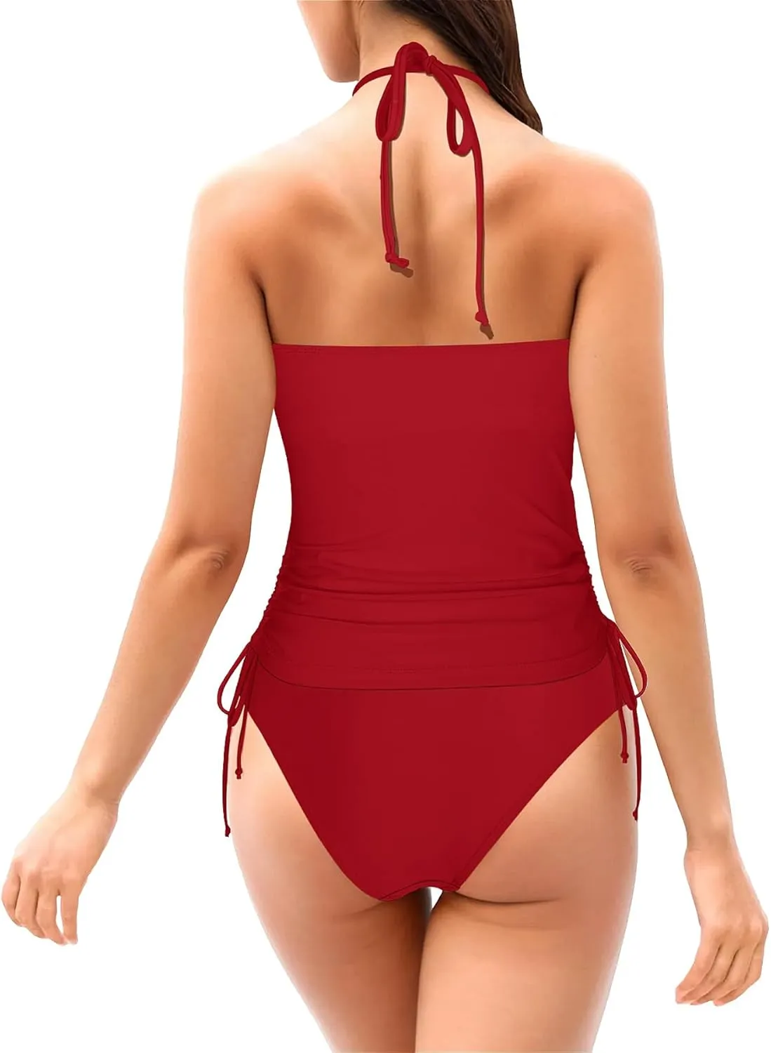 LVZIJUN Women's Tankini Sets Two Piece Bathing Suits Halter Neck Tummy Conrol Tankini Swimsuits Solid Color Thong Bottom