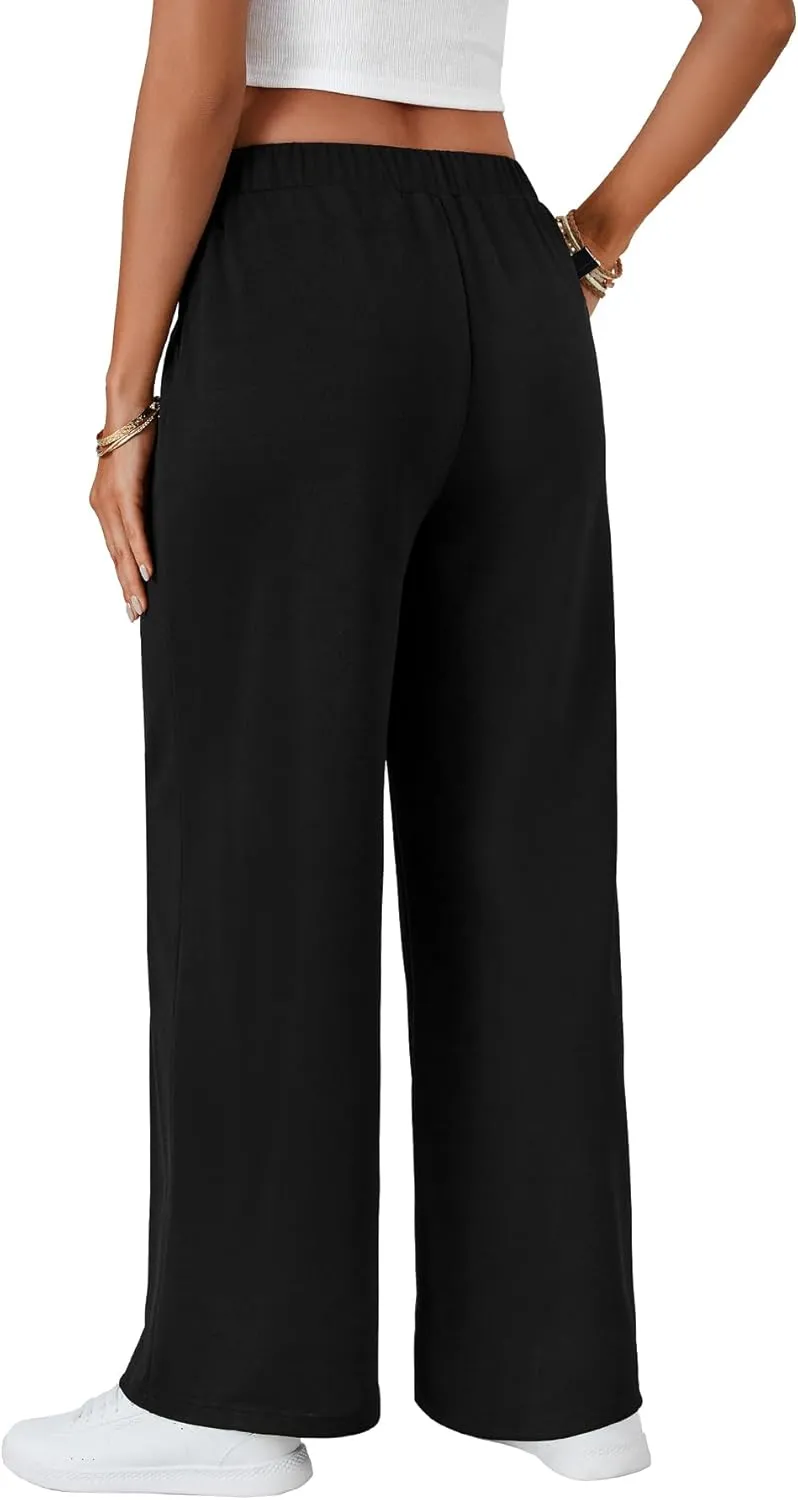 LYANER Womens Buttons High Waist Wide Leg Pencil Pants Joggers Trousers with Pockets