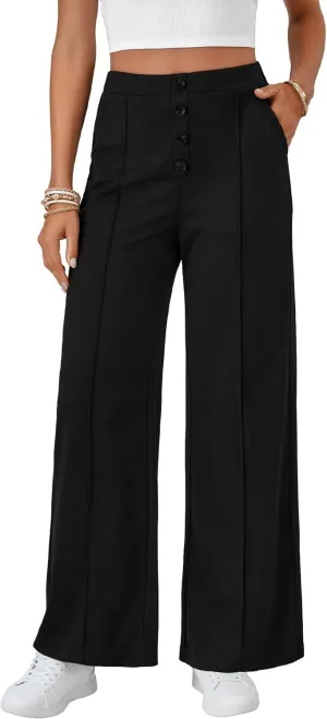 LYANER Womens Buttons High Waist Wide Leg Pencil Pants Joggers Trousers with Pockets
