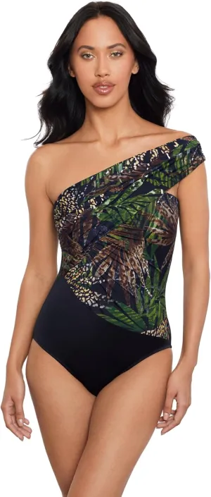 MagicSuit Women's Swimwear Solid Colorblock Goddess One Shoulder Underwire One Piece Swimsuit