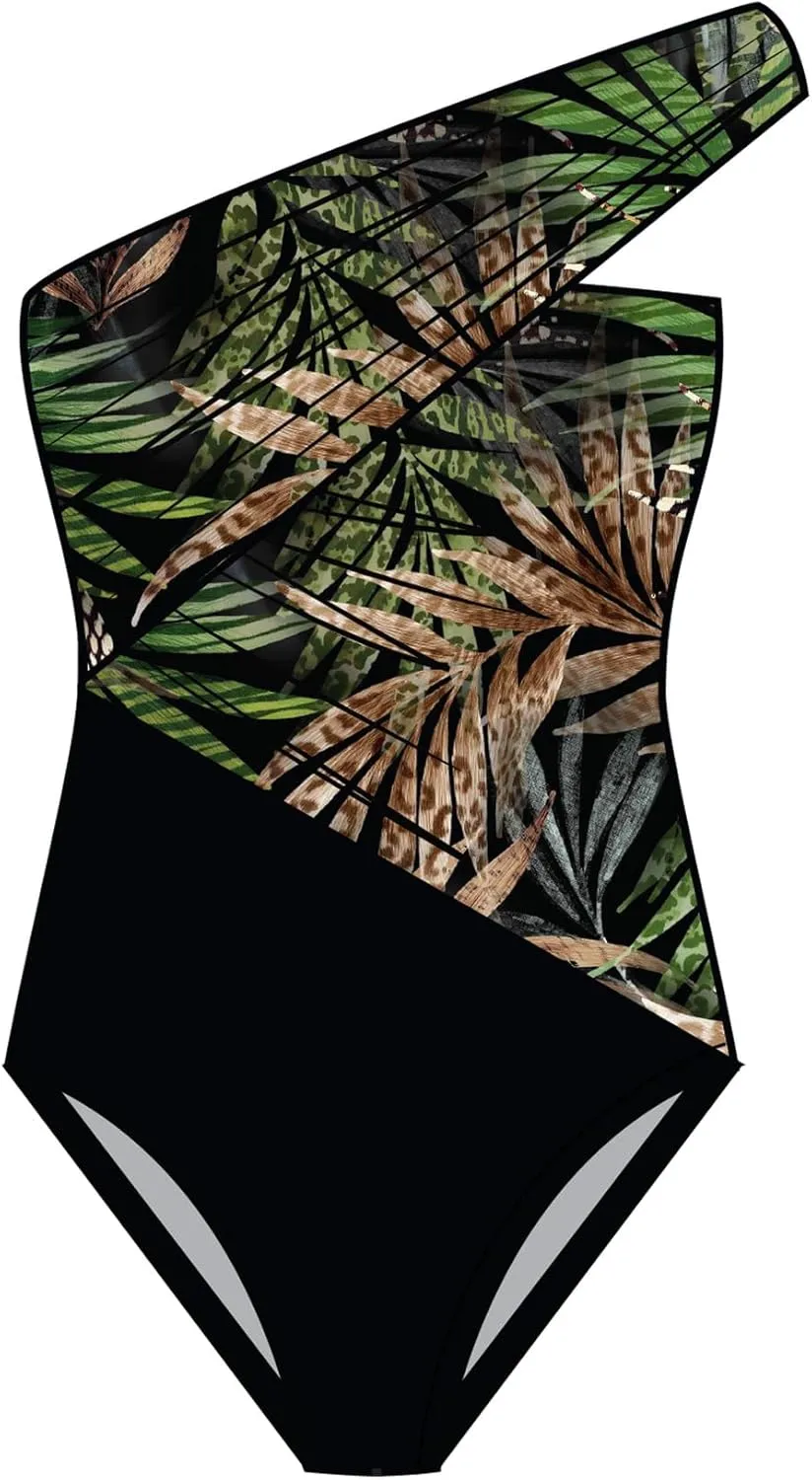 MagicSuit Women's Swimwear Solid Colorblock Goddess One Shoulder Underwire One Piece Swimsuit