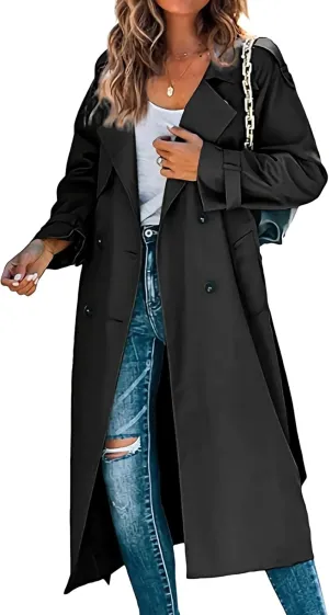 Maiyifu-GJ Trench Coat for Women Double Breasted Duster Slim Full Length Maxi Long Overcoat Casual Windbreaker Jacket