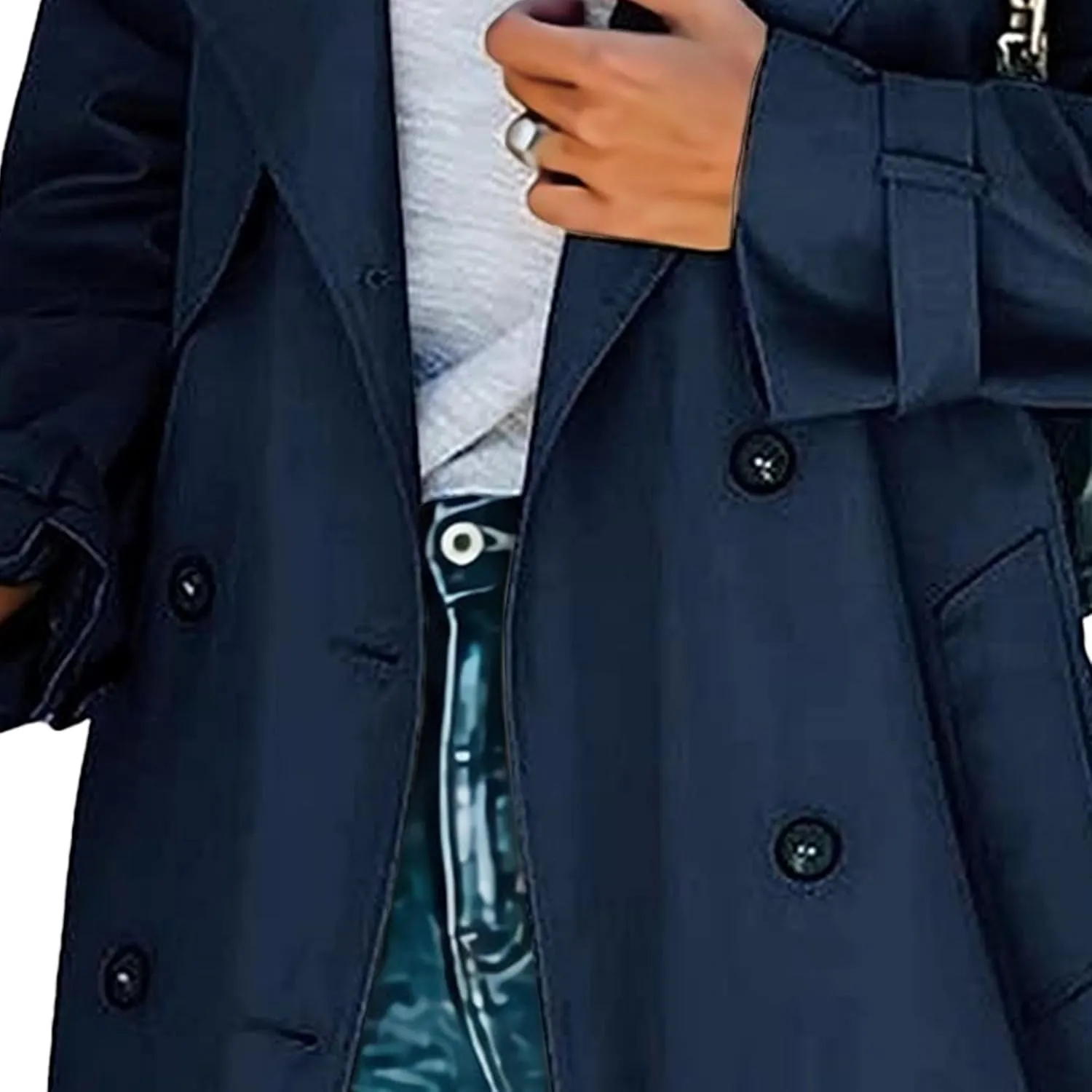 Maiyifu-GJ Trench Coat for Women Double Breasted Long Elegant Windproof Lapel Belted Overcoat Casual Windbreaker Jacket