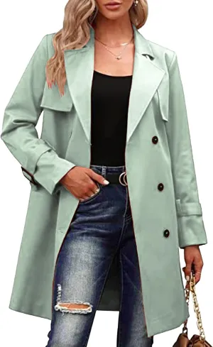 Maiyifu-GJ Trench Coat for Women Double Breasted Long Elegant Windproof Lapel Belted Overcoat Casual Windbreaker Jacket