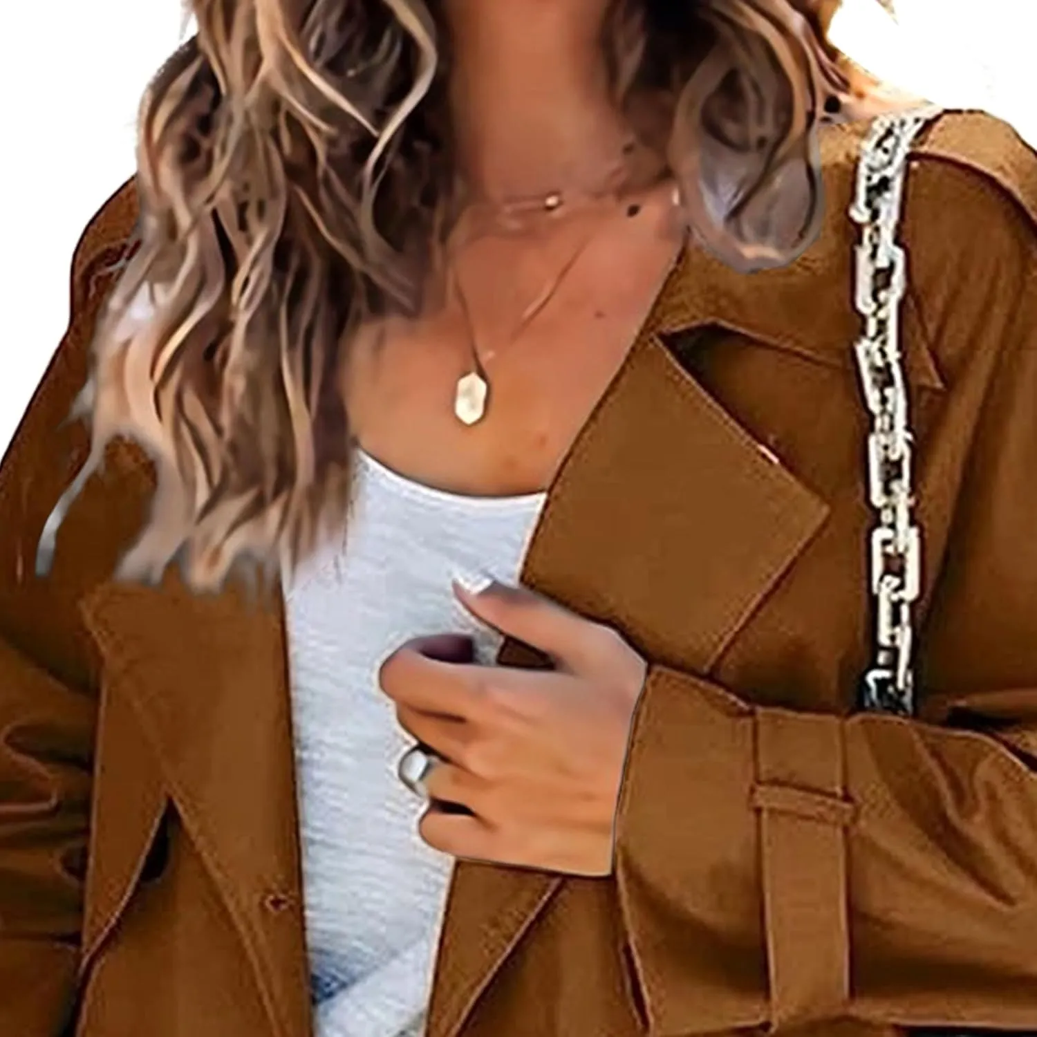 Maiyifu-GJ Trench Coat for Women Double Breasted Long Elegant Windproof Lapel Belted Overcoat Casual Windbreaker Jacket