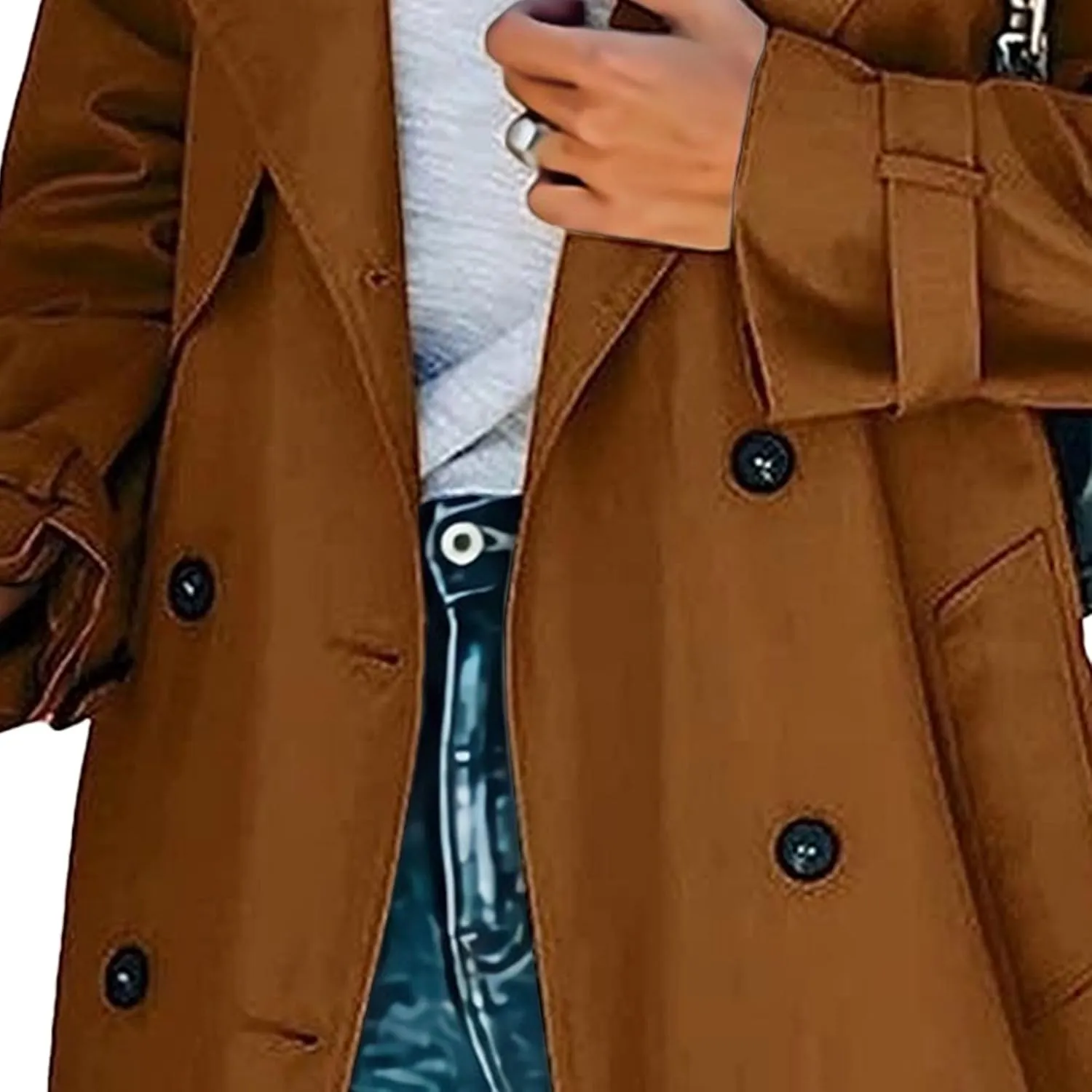 Maiyifu-GJ Trench Coat for Women Double Breasted Long Elegant Windproof Lapel Belted Overcoat Casual Windbreaker Jacket