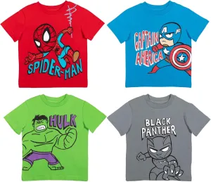 Marvel Avengers Spider-Man Mech Strike 4 Pack Cosplay Athletic T-Shirts Toddler to Big Kid Sizes (2T - 18-20)