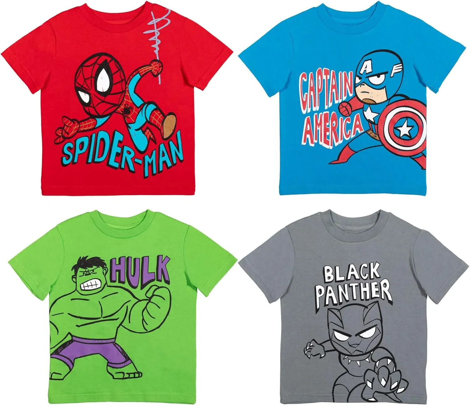 Marvel Avengers Spider-Man Mech Strike 4 Pack Cosplay Athletic T-Shirts Toddler to Big Kid Sizes (2T - 18-20)