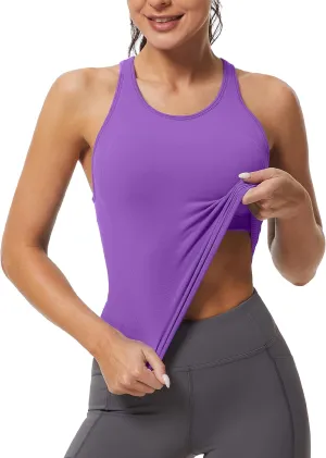 MathCat Workout Tank Tops for Women Racerback Basic Running Tanks Seamless Muscle Athletic Yoga Tops with Built in Bra
