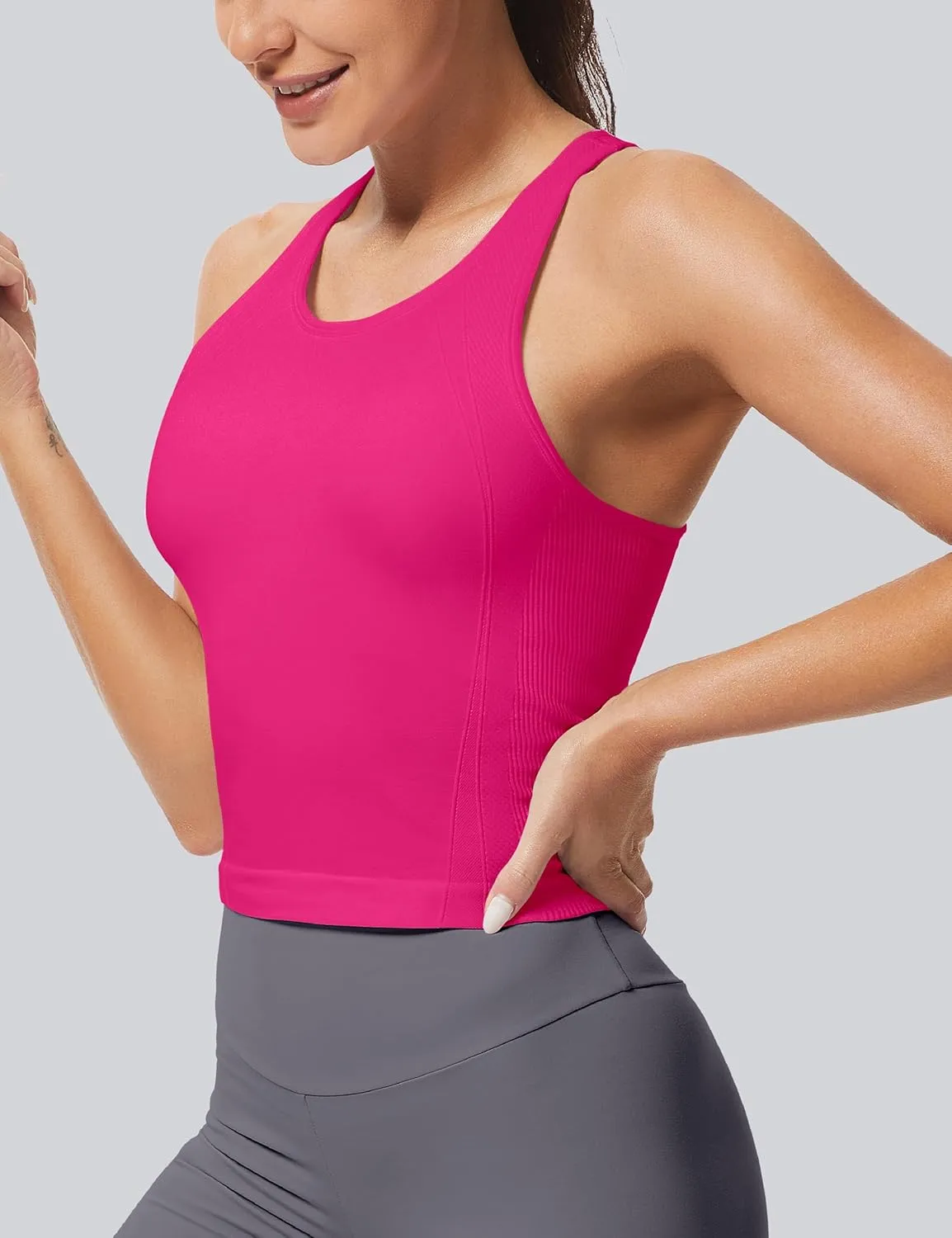 MathCat Workout Tank Tops for Women Racerback Basic Running Tanks Seamless Muscle Athletic Yoga Tops with Built in Bra