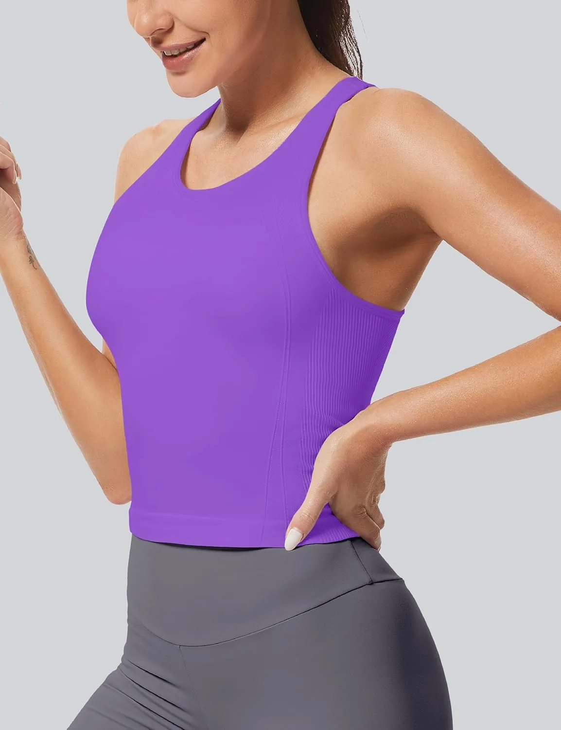 MathCat Workout Tank Tops for Women Racerback Basic Running Tanks Seamless Muscle Athletic Yoga Tops with Built in Bra