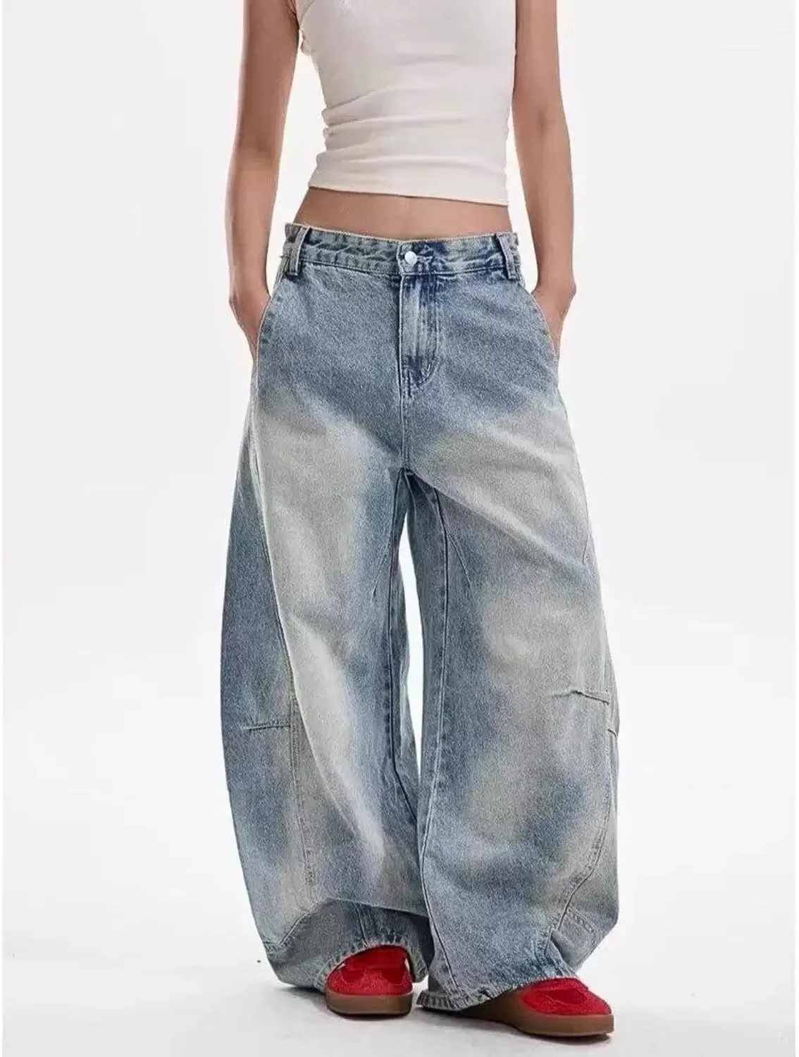 Mens Baggy Jeans Y2k Wide Leg Barrel Jeans for Women Stretchy Hip Hop Loose Denim Pants Grunge Clothes Streetwear