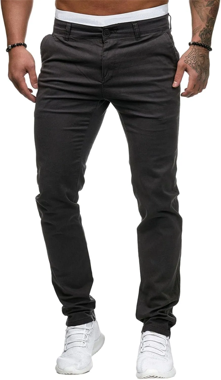 Men's Chinos Pants Slim Fit Stretchy Dress Pants Flat-Front Tapered Legs Slacks for Casual to Semi-Formal Occasions