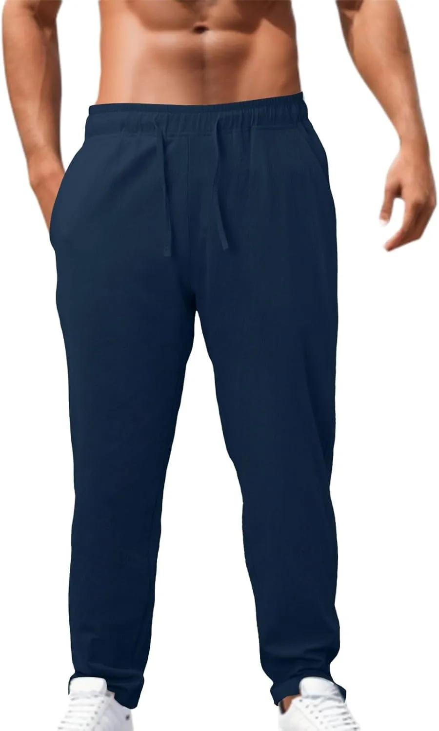 Mens Cotton Joggers Elastic Waist Loose Fit Lightweight Hiking Pants Casual Solid Plus Size Straight Leg Athletic Sweatpants