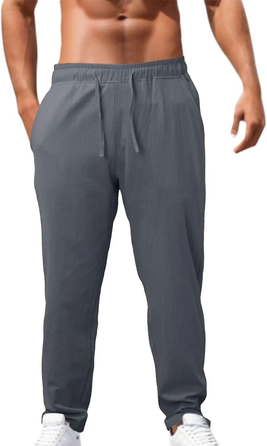 Mens Cotton Joggers Elastic Waist Loose Fit Lightweight Hiking Pants Casual Solid Plus Size Straight Leg Athletic Sweatpants