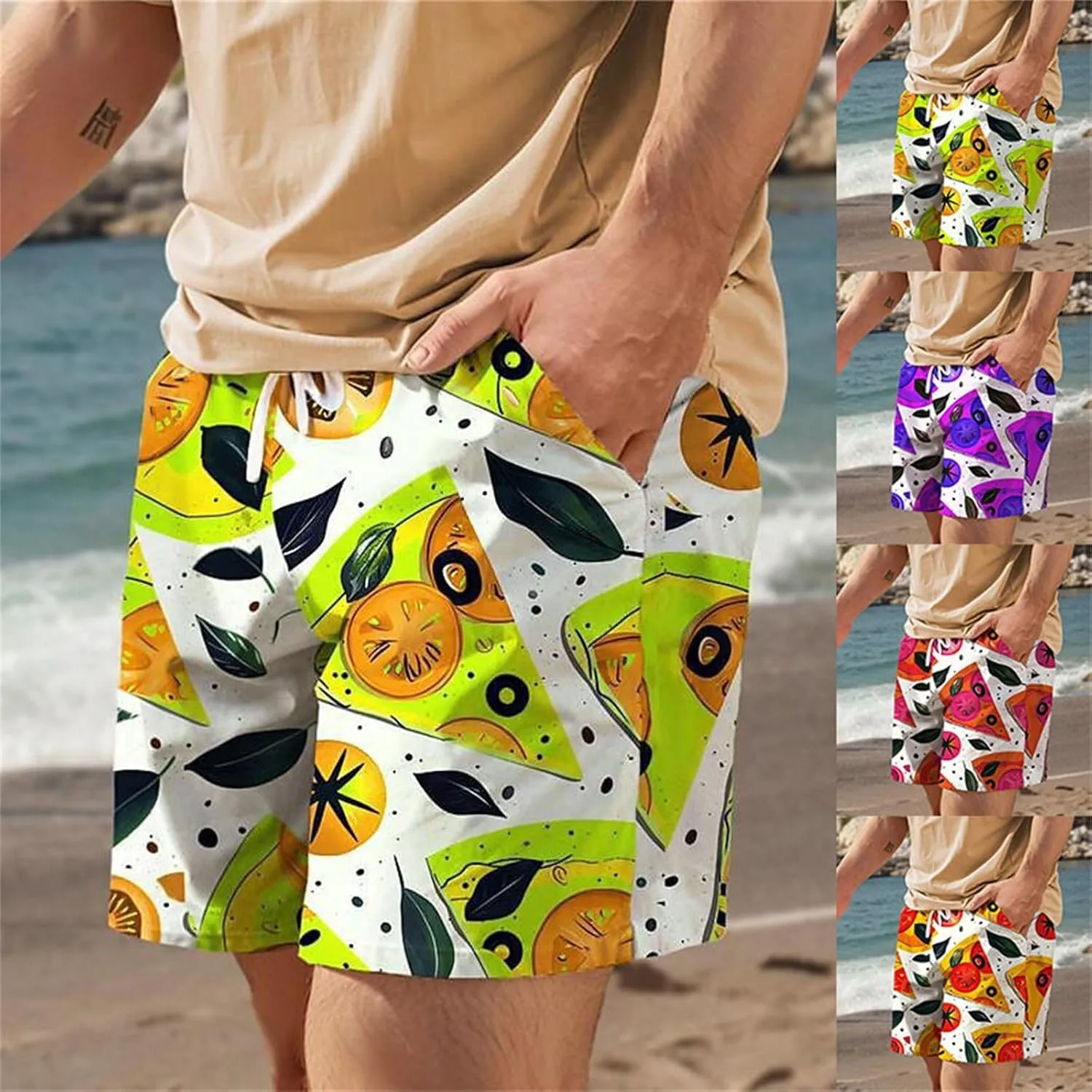 Mens Funny Beach Shorts 3D Printed Elastic Drawstring Combat Track Volleyball Capris Quick Drying Baggy Hawaiian Style Pants