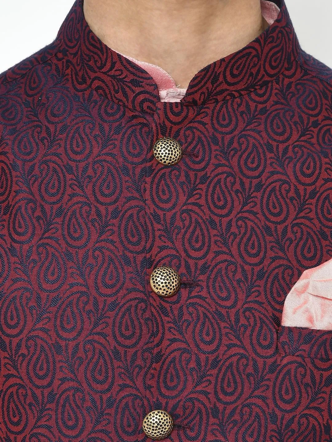 Men's Jacquard Silk/Cotton Blend Nehru Jacket- Traditional Indian Waistcoat for Weddings & Royal Parties