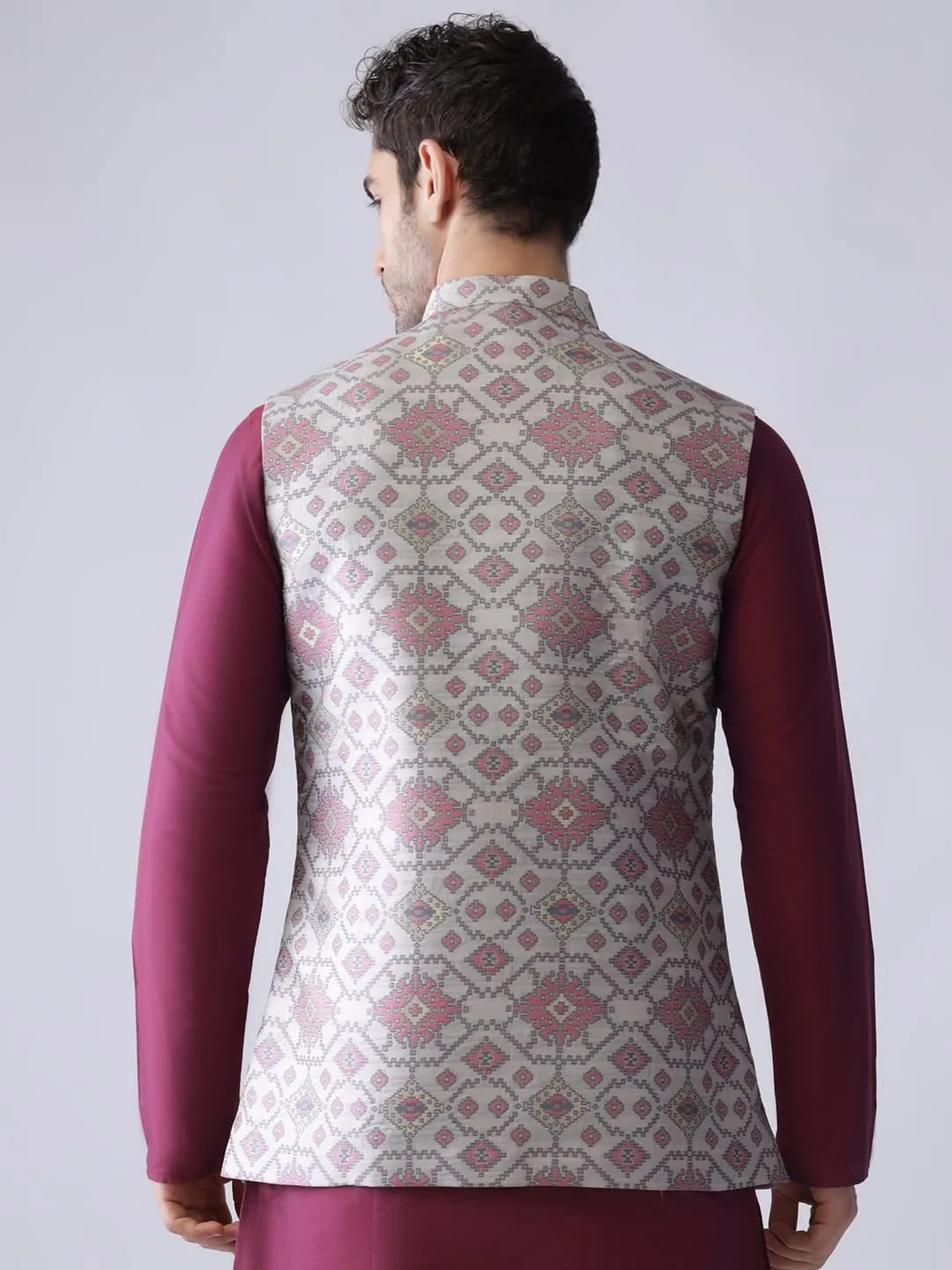 Men's Jacquard Silk/Cotton Blend Nehru Jacket- Traditional Indian Waistcoat for Weddings & Royal Parties